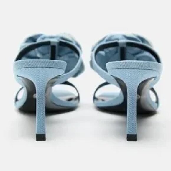 Zara Woman Floral Heeled High Heel Denim Sandals - Picture 2 of 4